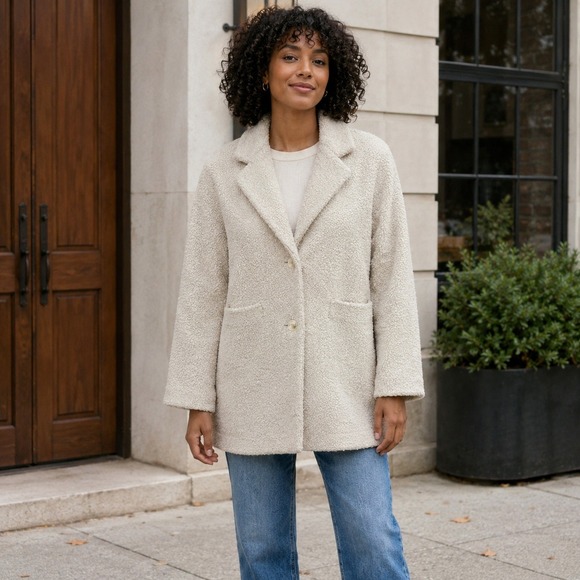 Marine Layer Jackets & Blazers - Marine Layer Teddy Coat Women's M Ivory Boucle Sherpa Button Front Jacket